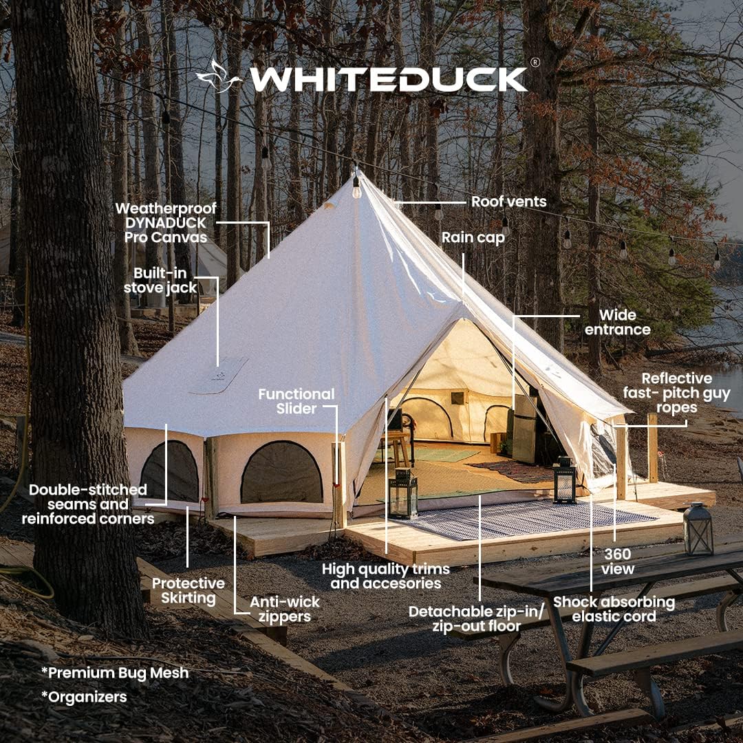 WHITEDUCK Avalon Canvas Bell Tent - Luxury All Season Tent for Camping & Glamping Made from Premium & Breathable 100% Cotton Canvas w/Stove Jack, Mesh