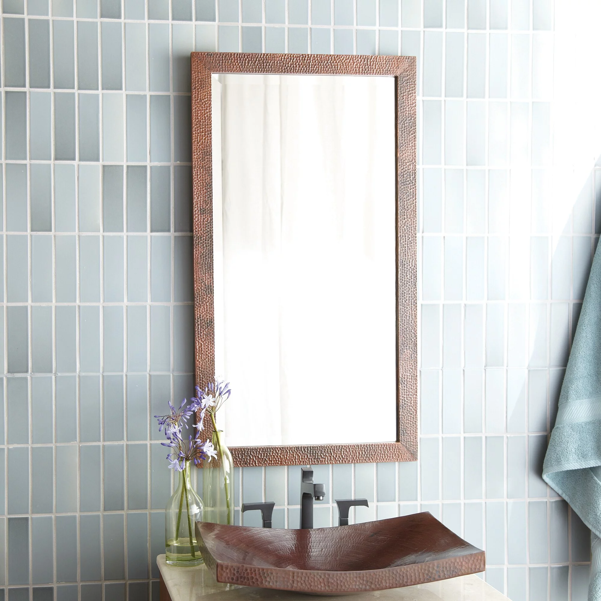 Native Trails Milano Hand Hammered Copper Medium Rectangle Mirror - 40" x 28" Antique Copper