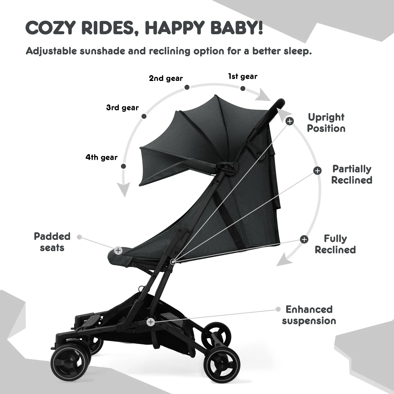 HARPPA Lightweight Travel Stroller, Compact Umbrella Stroller for Babies, Easy Folding, Black