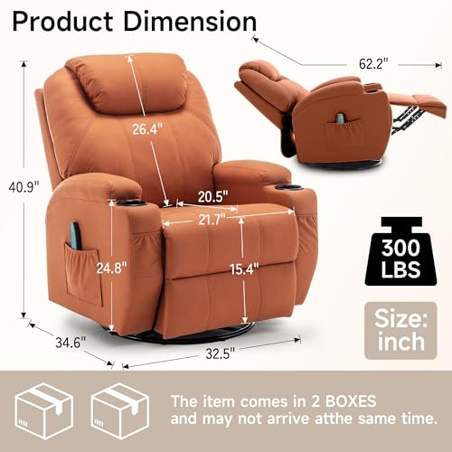 Recliner Chair, Rocking Chair with Massage and Heat, 360° Swivel Recliner Chairs for Adults