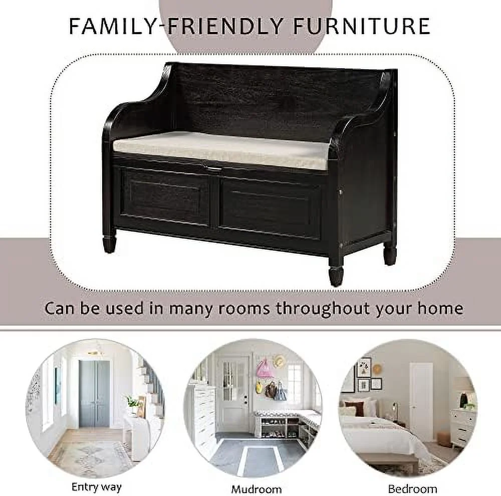 KBANZIBIU Bench with Cushion  Shoe Bench with 2 Doors Cabinet Shoe Cabinet for Entryway Hallway  Living Room  Mudroom (Brown)