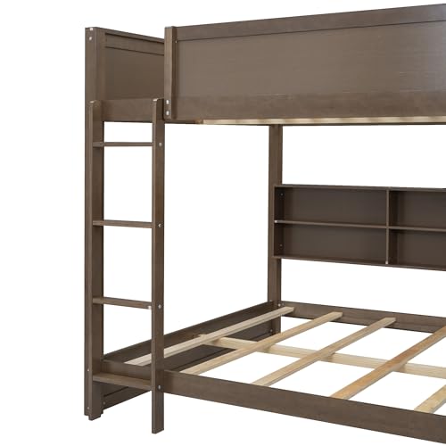 Ball & Cast Twin-Over-Twin Bunk Bed with Twin-Size Trundle and 3 Storage Stairs,Wood Bunkbed w/Full-Length Guardrails,Slat Support