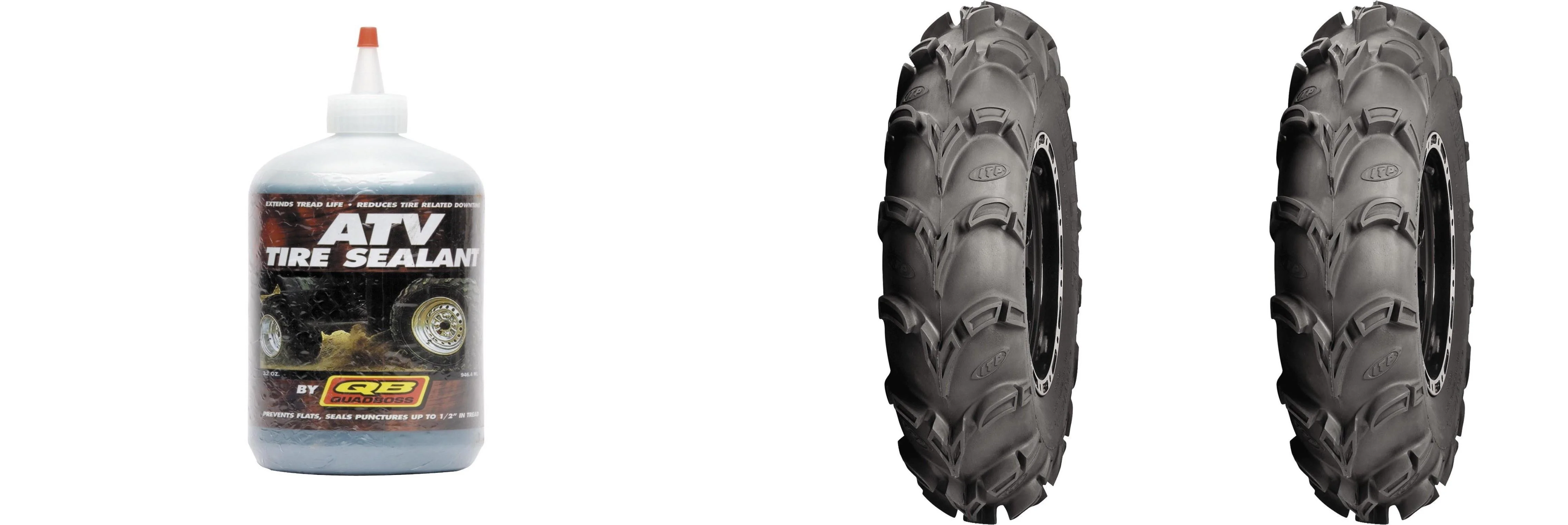 Set of 2 ITP Mud Lite XL Front Tires 25x8-12 6-ply with QUADBOSS Sealant - Curated Treasures Market