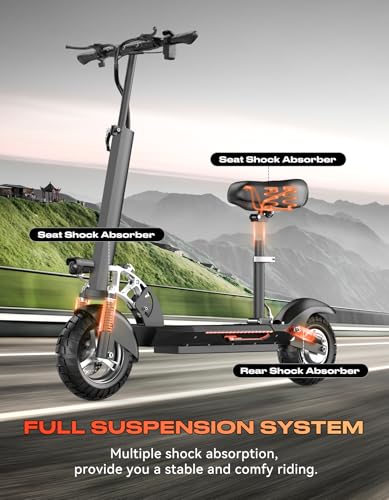 Electric Scooter Adults, 1500W Peak Motor, 45 Miles Range Electric Scooter with Seat, 30MPH Top Speed, 10" Off Road Tires Scooter, Dual Suspesnsion
