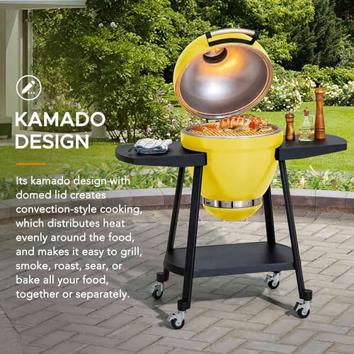 Sunjoy Charcoal Grill 20-Inch Kamado Grill with Pizza Stone, Ultimate Outdoor BBQ Egg Grill and Smoker with Wheels, Navy