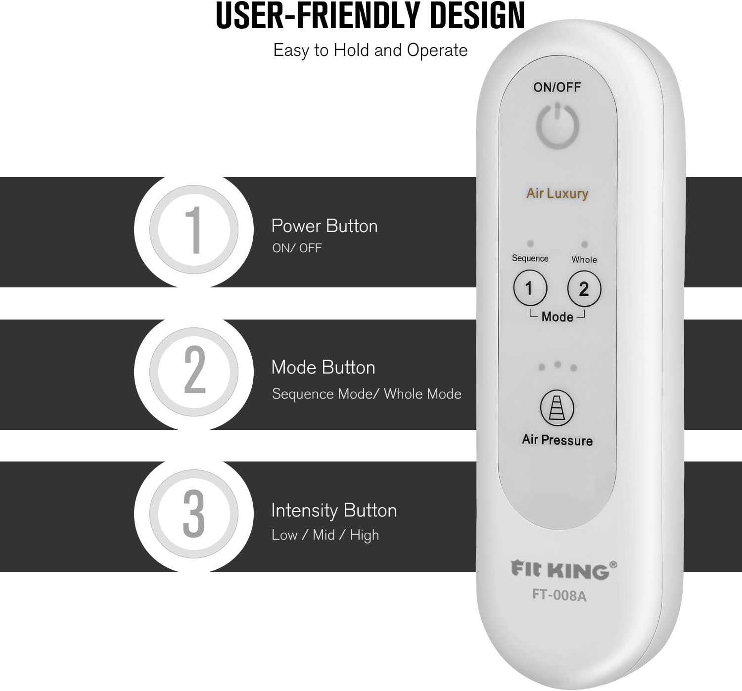 FIT KING Leg Massager for Circulation and Muscle Relaxation, Air Compression Calf Massager for Edema and RLS with 2 Modes 3 Intensities FT-008A