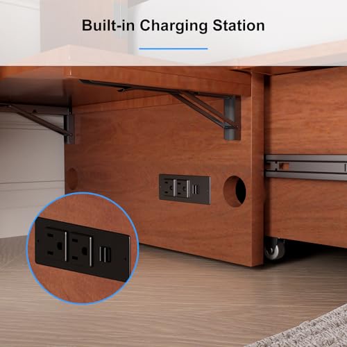 PUREMIND Queen Murphy Bed with Storage Drawers, Camas Con Colchon Incluido, Hideaway Chest Beds with Built-in Charging Station