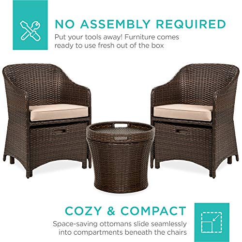 Best Choice Products 5-Piece Outdoor Patio Furniture Set, No Assembly Required Wicker Conversation Bistro & Storage Table for Backyard, Porch