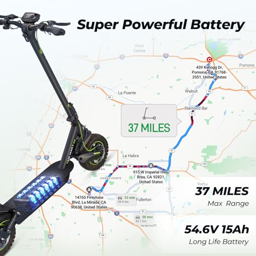 isinwheel Electric Scooter Adults, 38/32 Miles Range & 28/21 MPH Powered by 1000/800W Motor, 10" Pneumatic Tires
