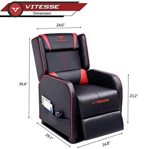 Vitesse Gaming Recliner Chair Racing Style Single Ergonomic Lounge Sofa Modern PU Leather Reclining Home Theater Seat for Living Gaming Room (Blue)