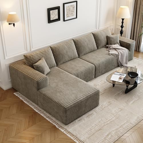 107.5" Cloud Modular Sectional Sofa with 1 Ottoman,Modern Minimalist Upholstered Couches, Comfort U Shaped Sofa for Living Room