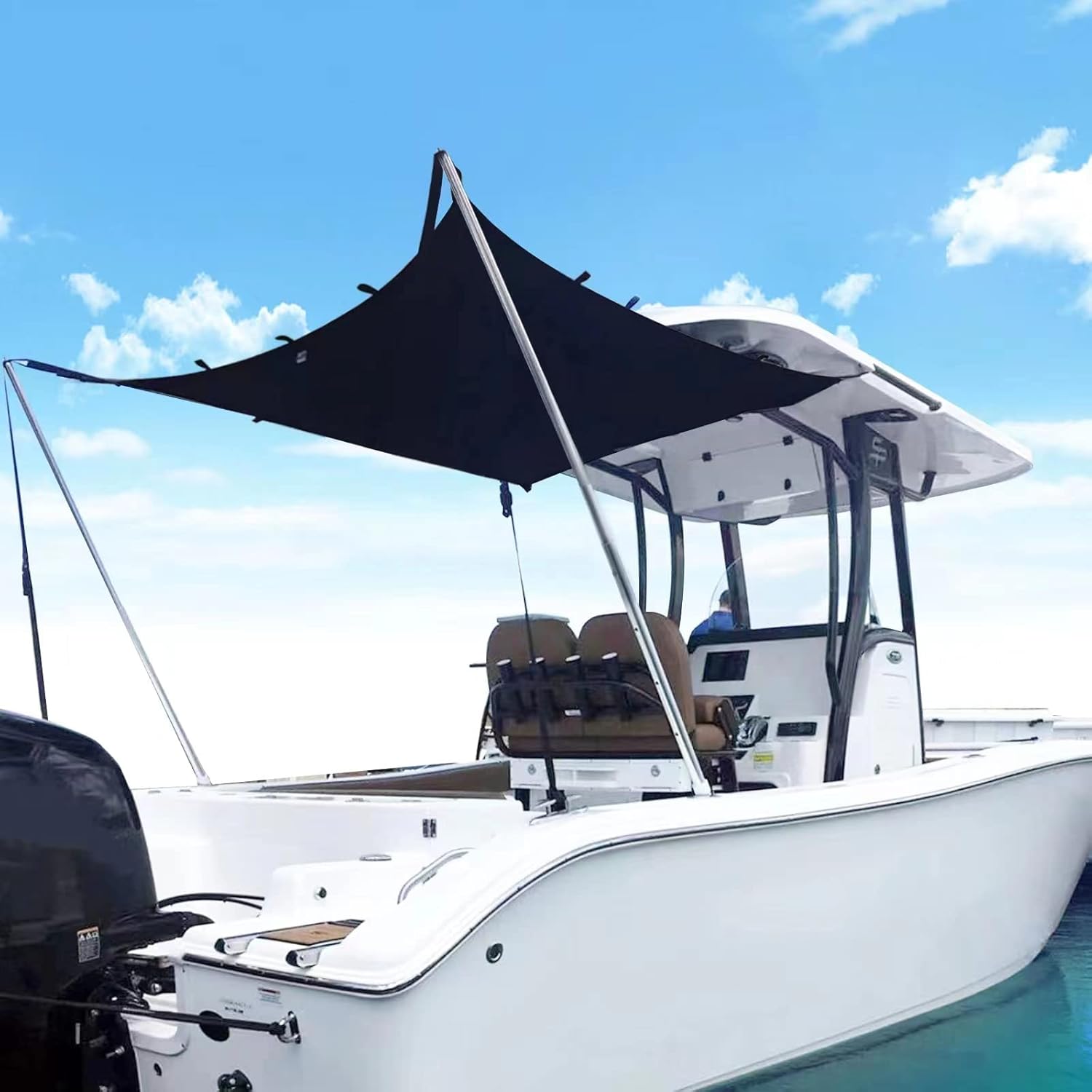 TeBaisea Boat T-Top Shade Boat Shade Kit Boat Shades Canopy Sun Shade for Boat Cover with Stainless Steel Telescopic Rod Foldable