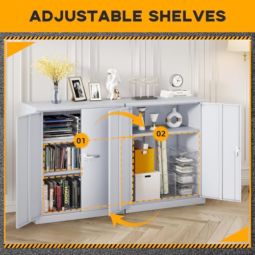 Greenvelly Metal Storage Cabinet, 72" Black Locking Storage Cabinets with Doors and 4 Shelves, Metal Cabinet for Garage Home Office, Classroom