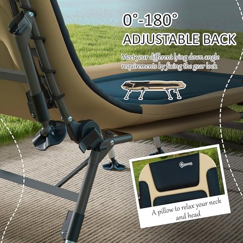 Outsunny Camping Cot for Adults, Folding Bed with Soft Padded Cushions & Headrest, 180° Adjustable Reclining Lounger