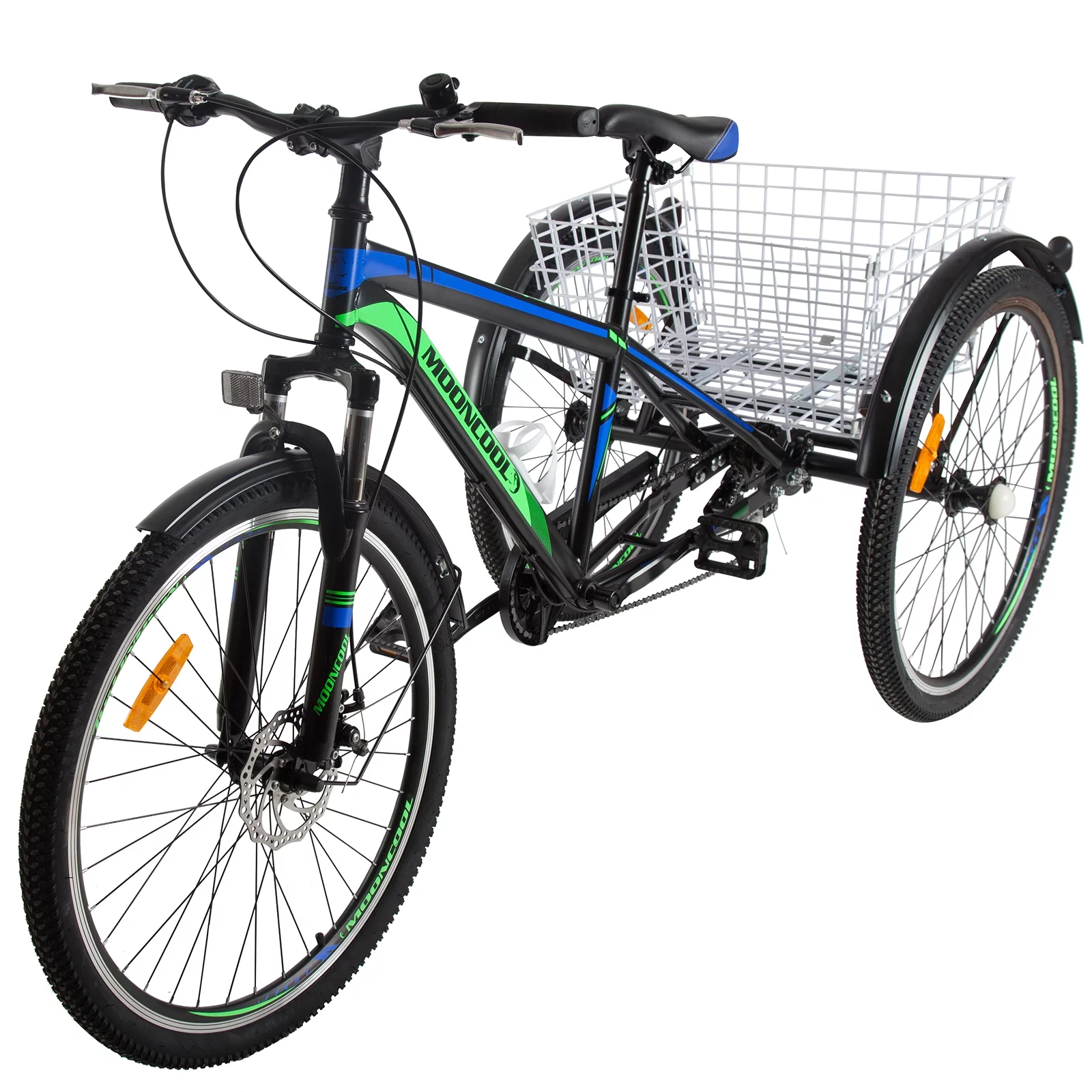 FICISOG Adult Tricycle, 3 Wheeled 7-Speed Mountain Tricycle 24/26/27.5 inch Men's Women's Tricycles Cruiser Bike, Cargo Basket
