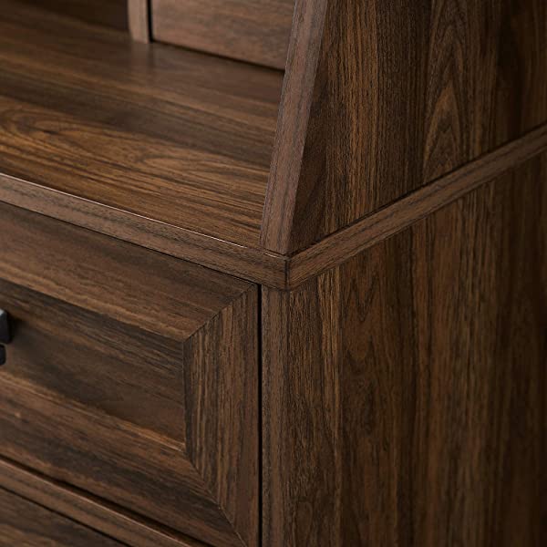 Walker Edison Secretary Hutch Wood Desk with Keyboard Drawer Bookshelf Storage Home Office Storage Cabinet, 64 Inch, Dark Walnut Dark Walnut Desk