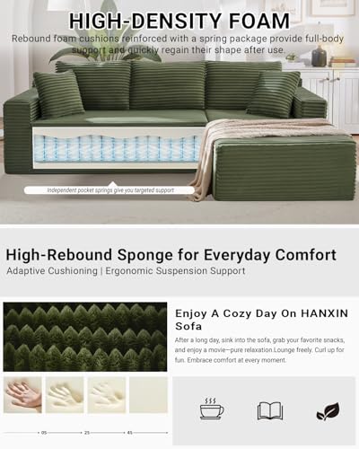 105 Inch Cloud Sectional Couch,Modern Modular Sectional Sofa with Deep Seat,Corduroy Boneless Couches with L-Shape Chaise for Living Room Bedroom