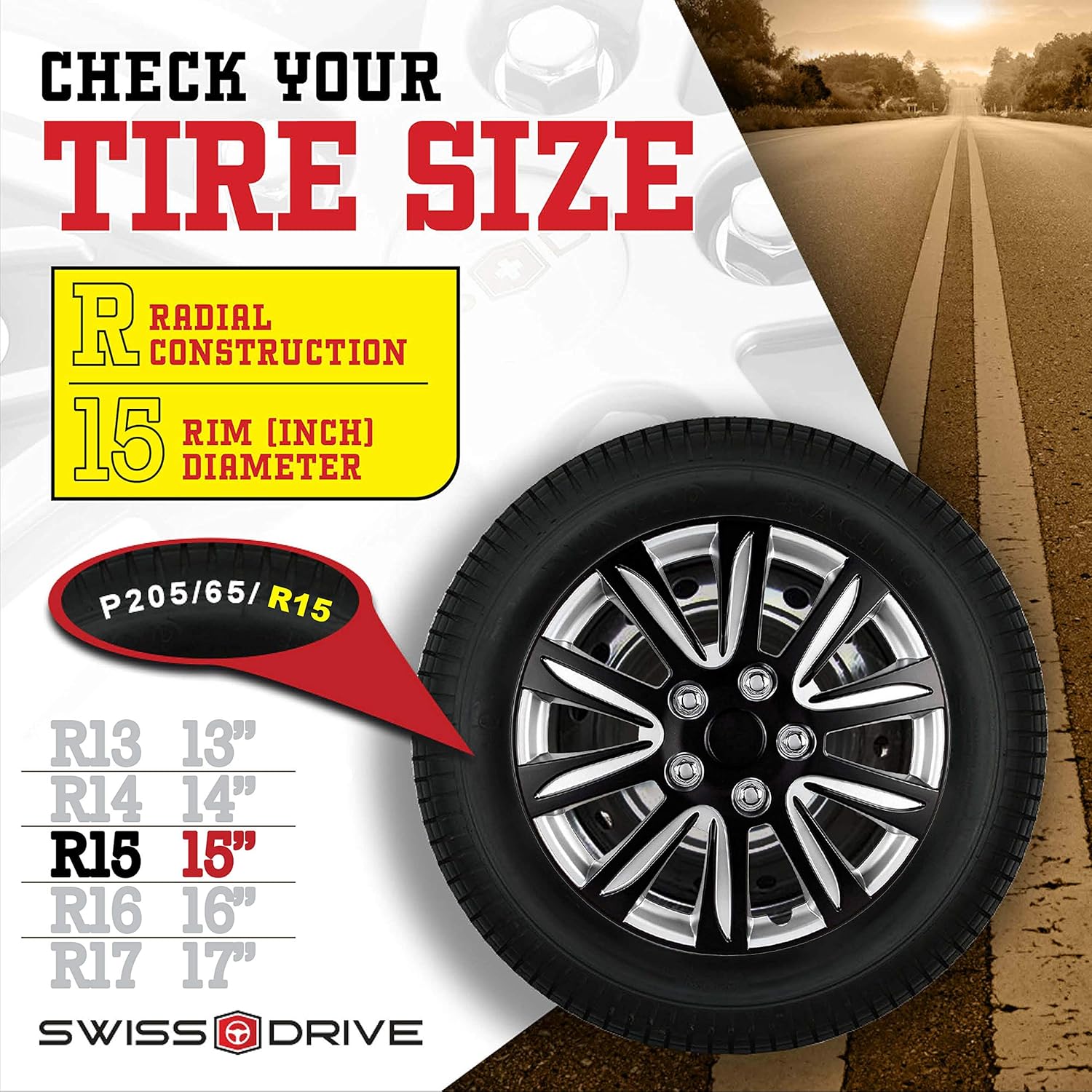 Swiss Drive Hubcaps 15-Inch Set of 4 - Luxurious Blank and Silver Design - Durable and Reliable Automotive Wheels - Easy to Install