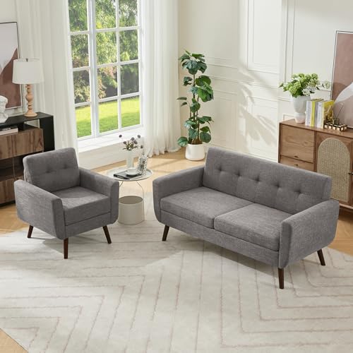 Tbfit L Shaped Couch Sofa, 80" W Mid-Century Modern Sectional Couches, 3 Seater Sofas with Wide Chaise Lounge & Two Pillows