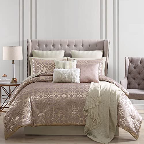 Riverbrook Home 100% Polyester Comforter Set, Queen, Hillcrest - Ivory/Gold, 9 Piece Set
