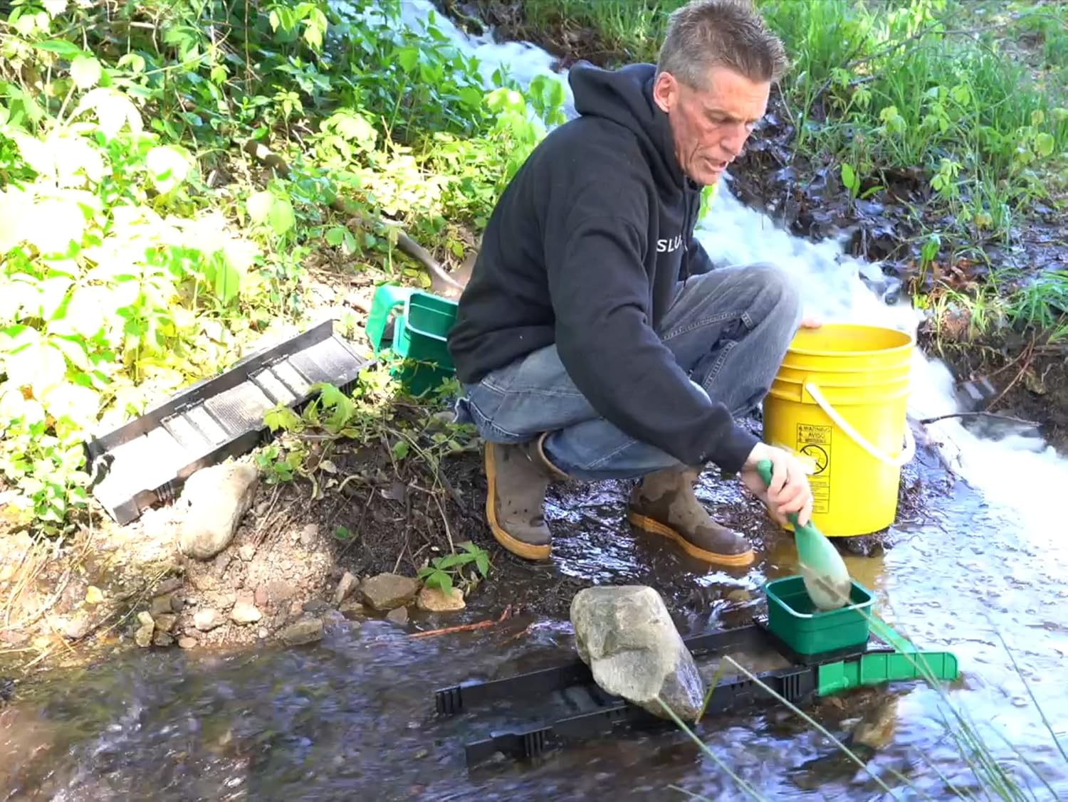 53 inch Sluice Box Compact Gold Panning Kit; Portable Sluice Box and 2 Classifier sifting Pans; Huntley Spoon; paydirt Scoop