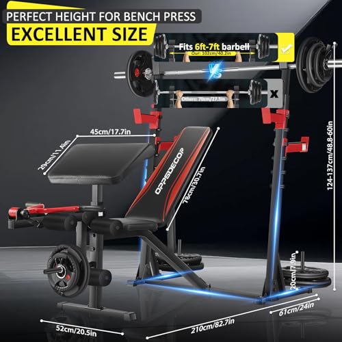 Professional Olympic Weight Bench Set with Squat Rack Adjustable Bench Press with Leg Extension and Curl Heavy-Duty Bench Press Preacher Curl Bench