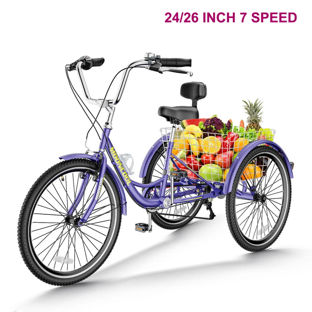 Docred Adult Tricycle 7 Speed 24 Inch Three Wheel Bike Cruiser Trike for Men/Women/Seniors