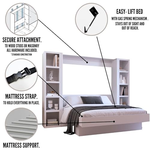 Oakland Living Easy-Lift Queen Murphy Wall Bed in Brown Wood Grain with Two Bookshelves