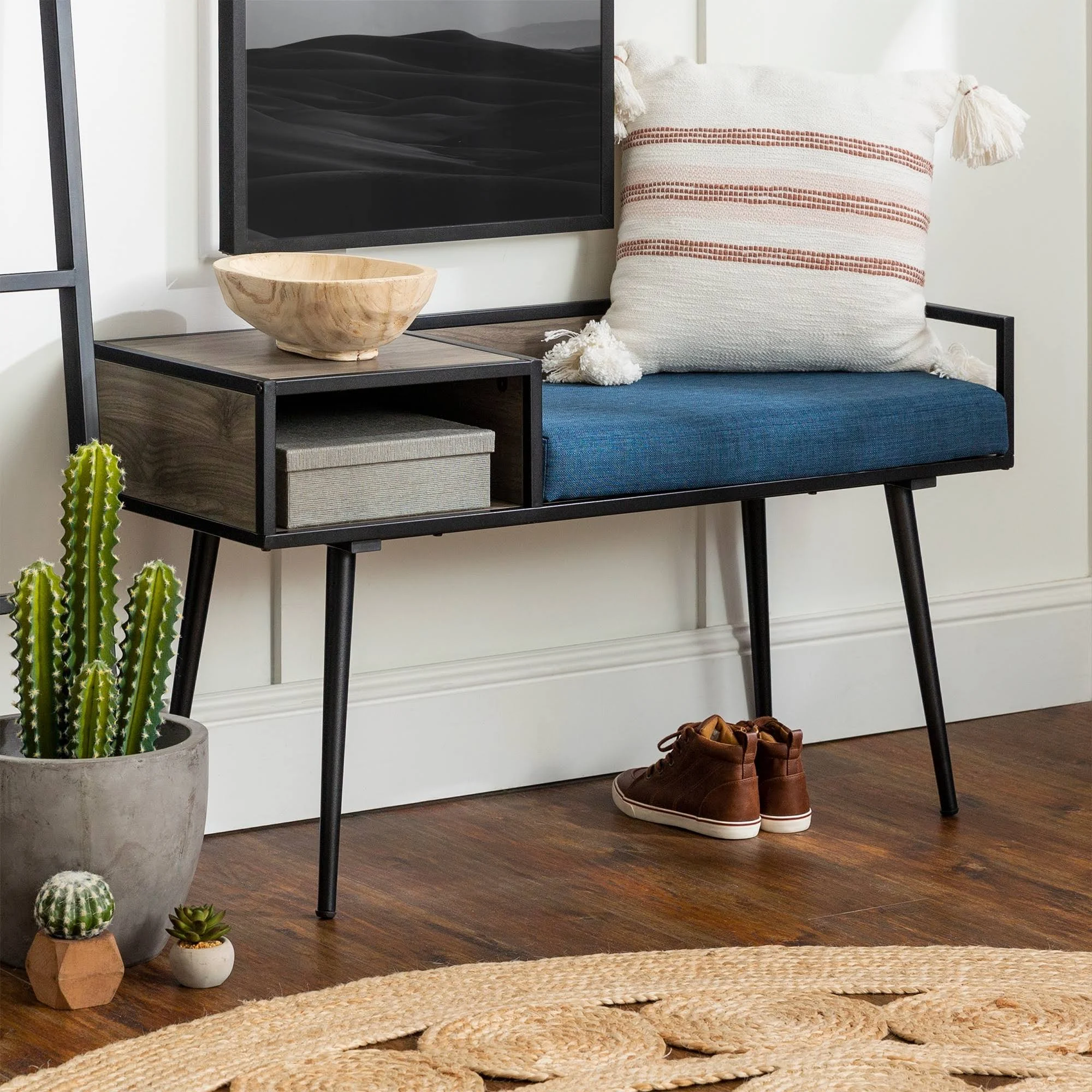 Carson Carrington Mid-Century Telephone Bench - Grey / Dark Walnut