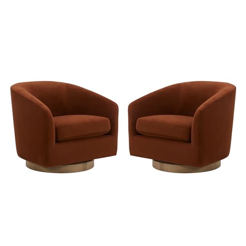 CHITA Swivel Accent Chair, FSC Certified Upholstered Fabric Barrel Chair for Living Room, Fully Assembled, Flax Beige