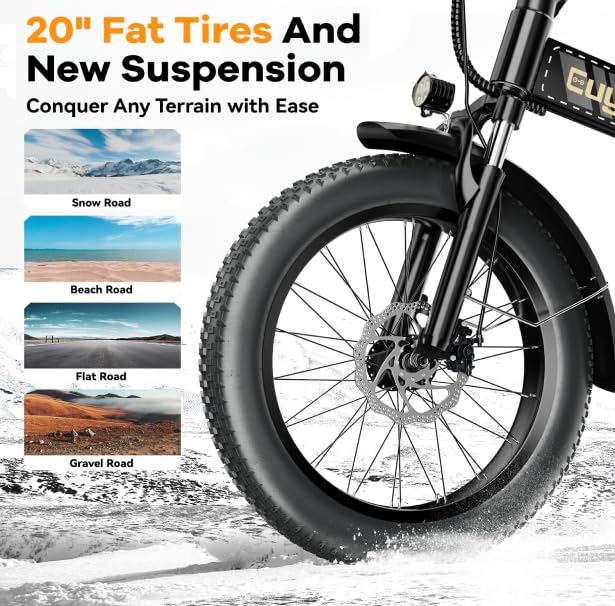 1000W Folding Electric Bike,48V 20AH Removable Battery E Bike,30+MPH,80 Miles Max Range Electric Bike for Adults,20" Fat Tire Foldable ebike