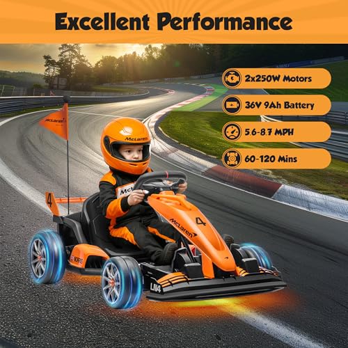 ENYOPRO 24V 7Ah Electric Go Kart for Kids, Licensed McLaren Go Cart w/3-Section Adjustable Seat, Soft Start & Brake Pedal