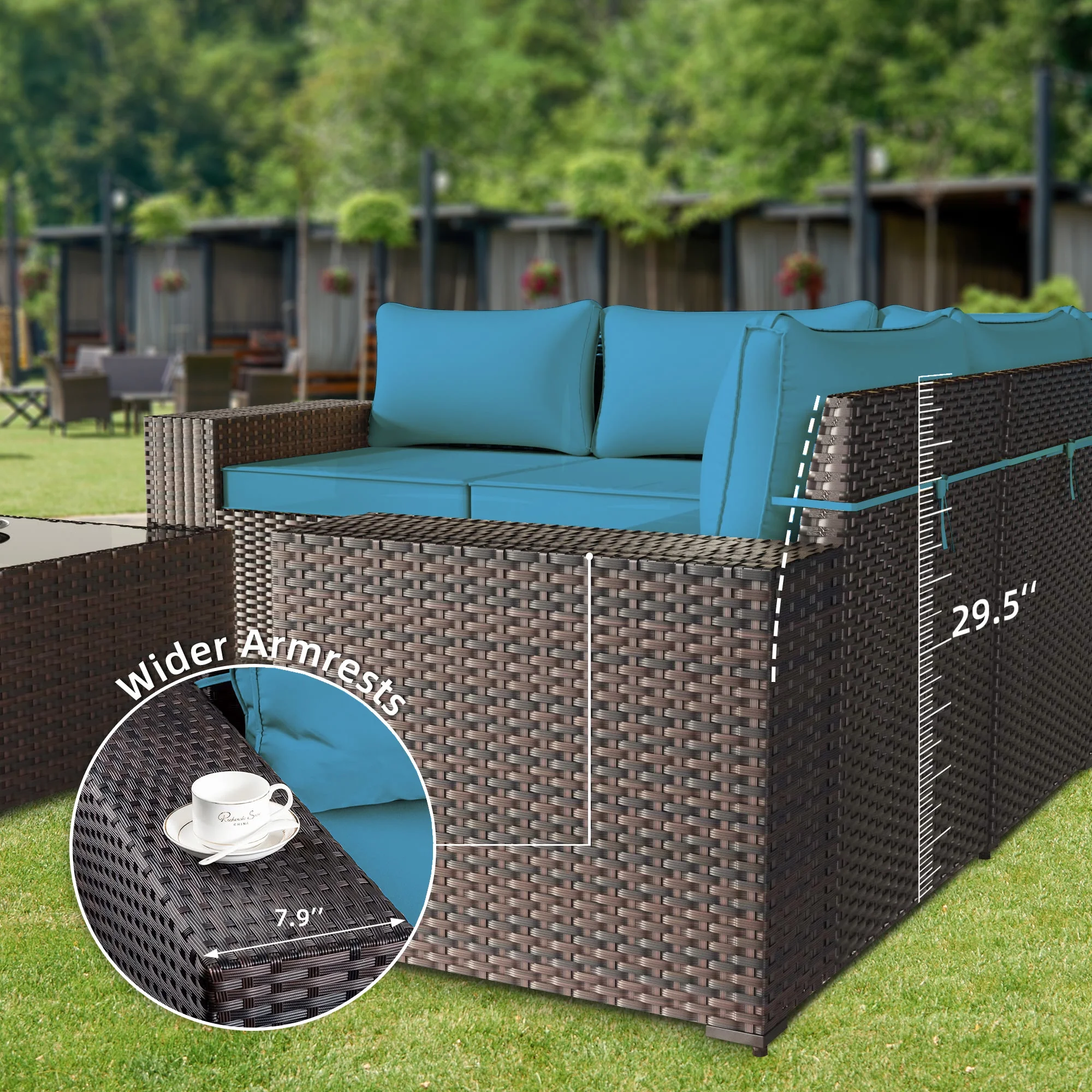 TANGJEAER 6 Pieces Patio Outdoor Furniture Sets All Weather Wicker Sectional Sofa Couch Lawn Sectional Furniture with Washable Couch Cushions and
