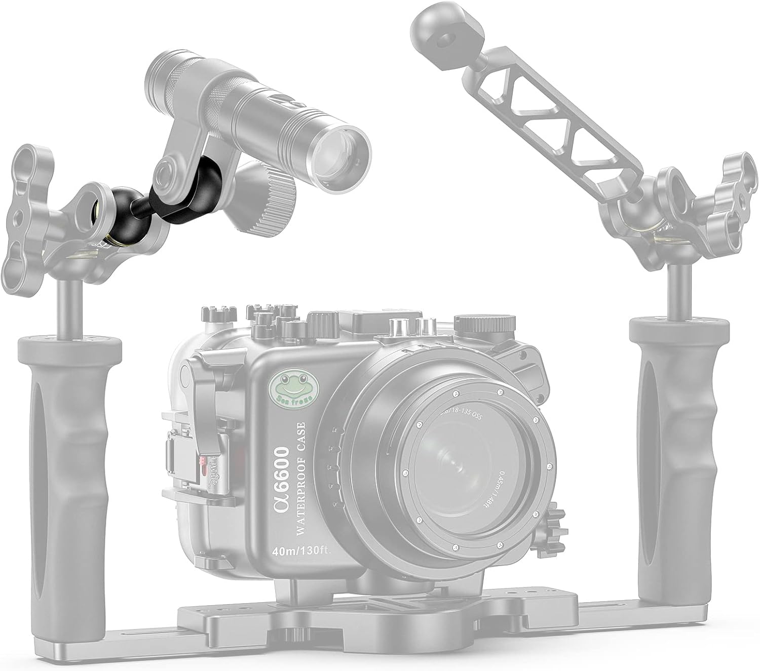 Seafrogs 4&rdquo;Aluminum Alloy Underwater System, Connector Ball Head, Aluminum Alloy Dual Balls Arm for Strobe/Video Light/Diving Camera Tray