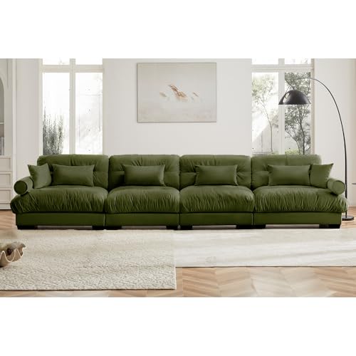 130" Modular Sectional Sofa,Velvet Upholstered Couches for Living Room,3 Seater Green Sofa Couch with Movable Ottoman