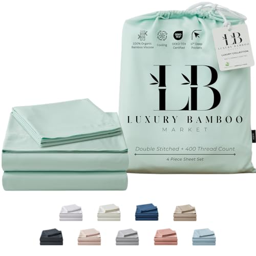 Luxury Bamboo Market | Queen Size Bed Sheet Set | 100% Viscose Made from Bamboo | Organically Grown | Ultra Soft | Cooling Sheets for Hot Sleepers |