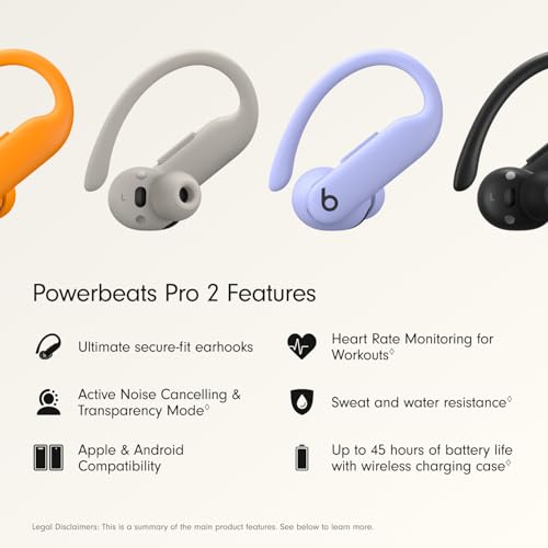 Beats Powerbeats Pro 2 Wireless Bluetooth Earbuds - Noise Cancelling, Heart Rate Monitor, IPX4, Up to 45H Battery & Charging Case