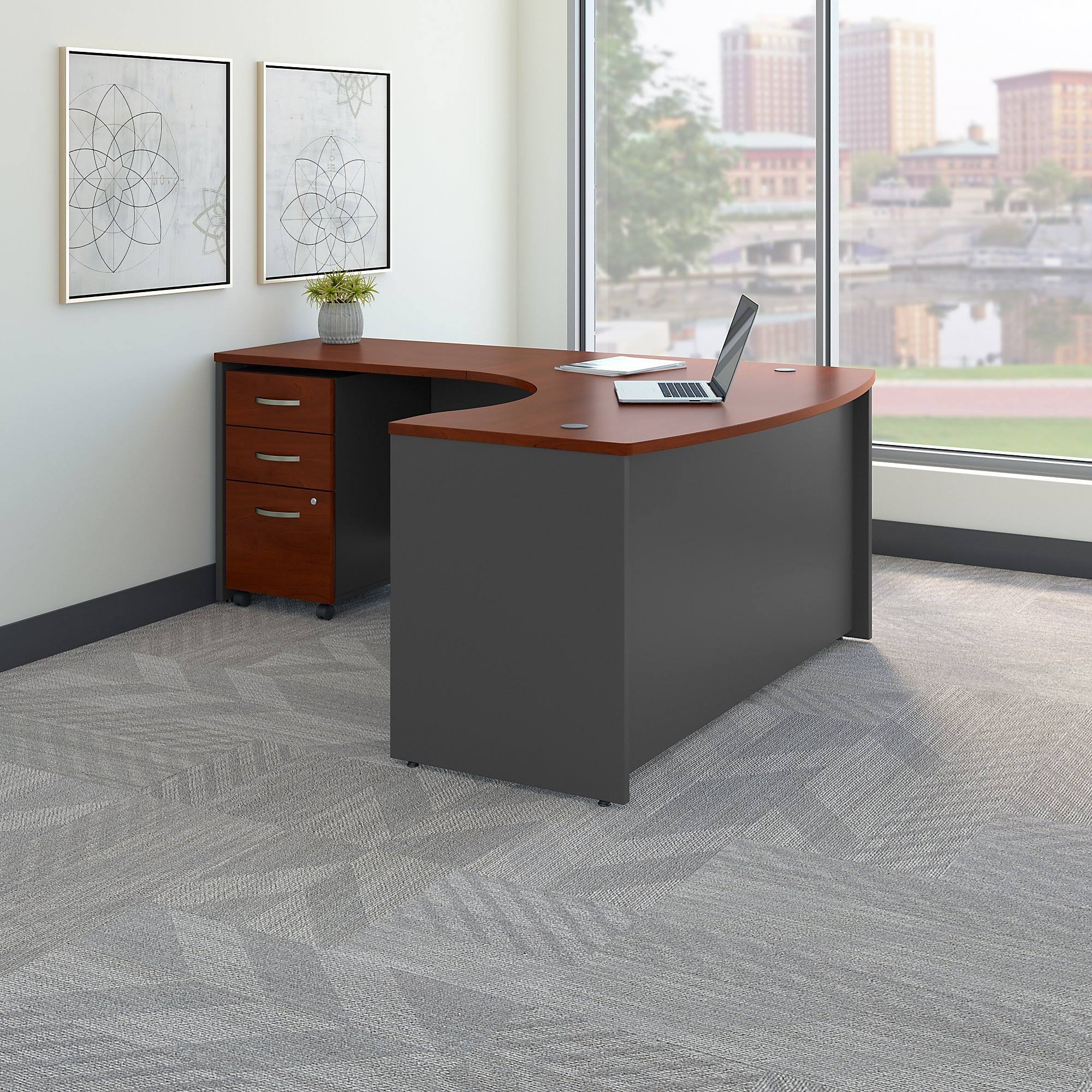 Bush Business Furniture SRC007HCLSU Series C Left Handed L-Shaped Desk with Mobile File Cabinet - Hansen Cherry