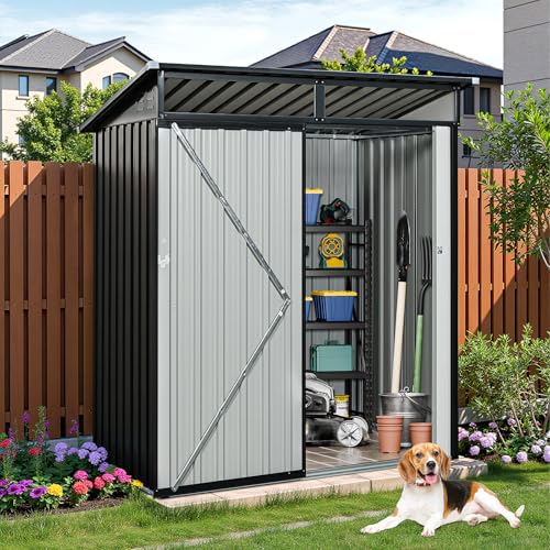 NicBex 6×5 Resin Outdoor Storage Shed with Floor & Window– All-Weather Lockable Small Tool Shed