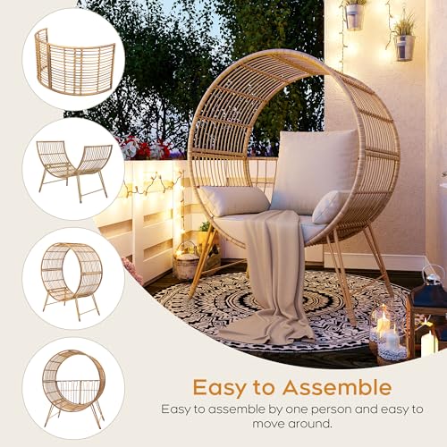 Brafab Outdoor Egg Chair, Oversized Wicker Patio Chairs with 6.69'' Cushions, 350LBS Capacity, Indoor Round Rattan Nest Chair with Stand