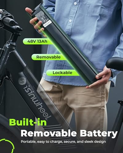 isinwheel M60 Electric Bike for Adults 750W 28mph Ebike with 48V 13Ah Removable Battery, USB Charging Port, 7 Speed Gearshift