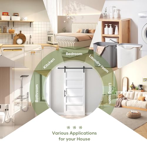 Fredbeck Double 21inx84in White Barn Door and 7FT Sliding Barn Door Hardware Kit Included,Solid,MDF, PVC Surface,DIY Assembly,5-Panel