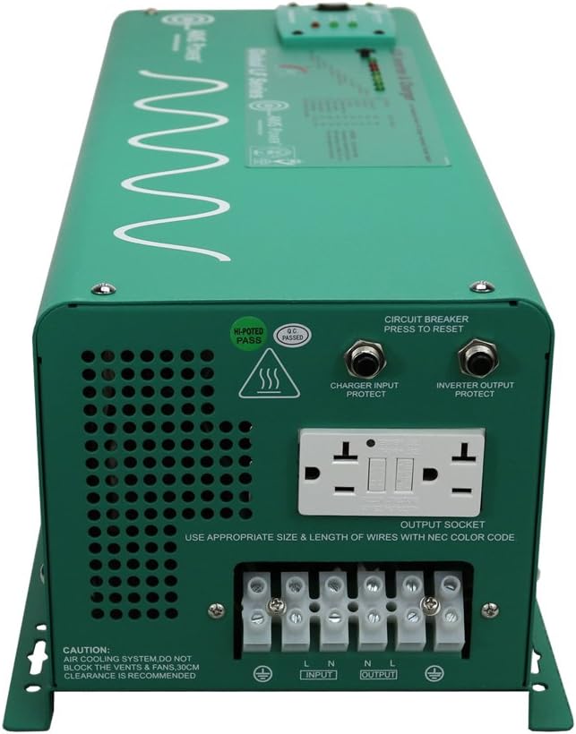 AIMS Power PICOGLF25W12V120AL Green 2500W Power Inverter Charger with Transfer Switch (12VDC to 120VAC)