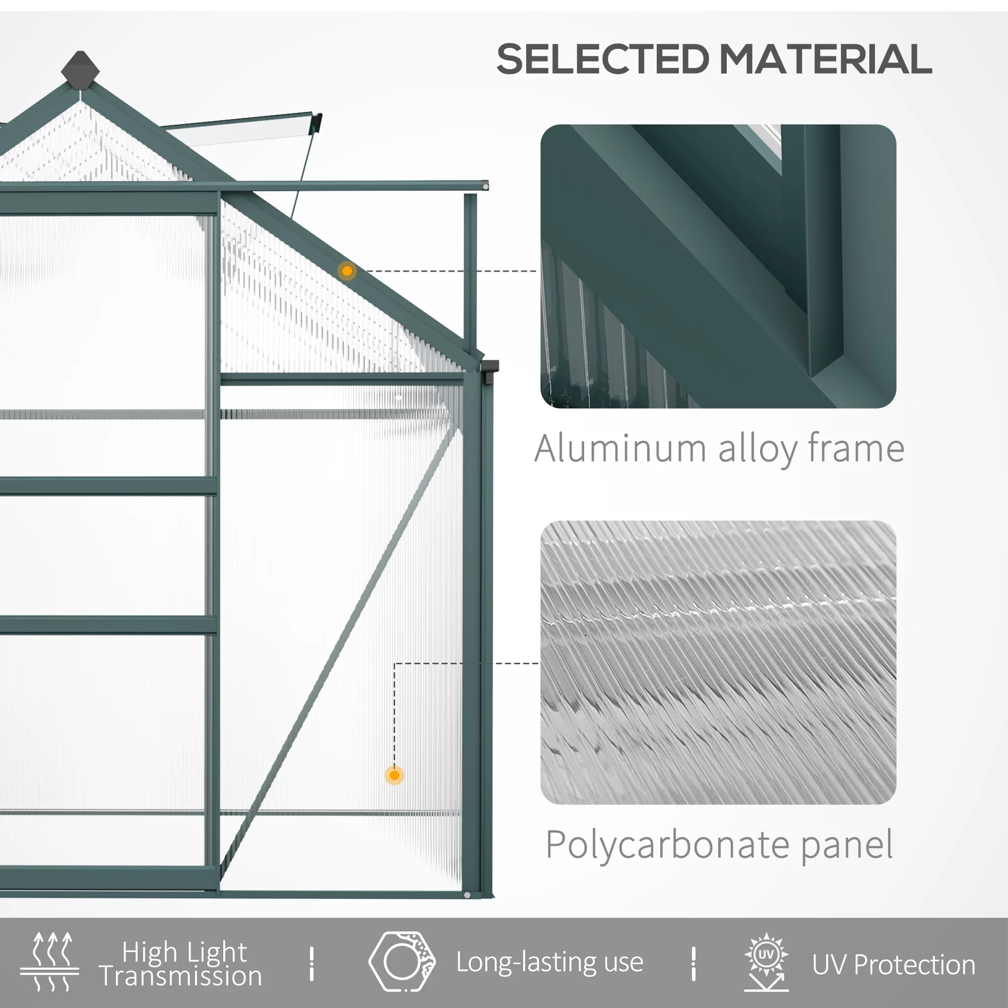 Outsunny 6' x 10' x 7' Large Polycarbonate Walk-in Greenhouse, Green
