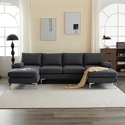 Karl home Convertible Sectional Sofa 110" U-Shape Sofa Couch 4-Seat Couch with Chaise ChenilleFabric Upholstered for Living Room, Apartment, Office