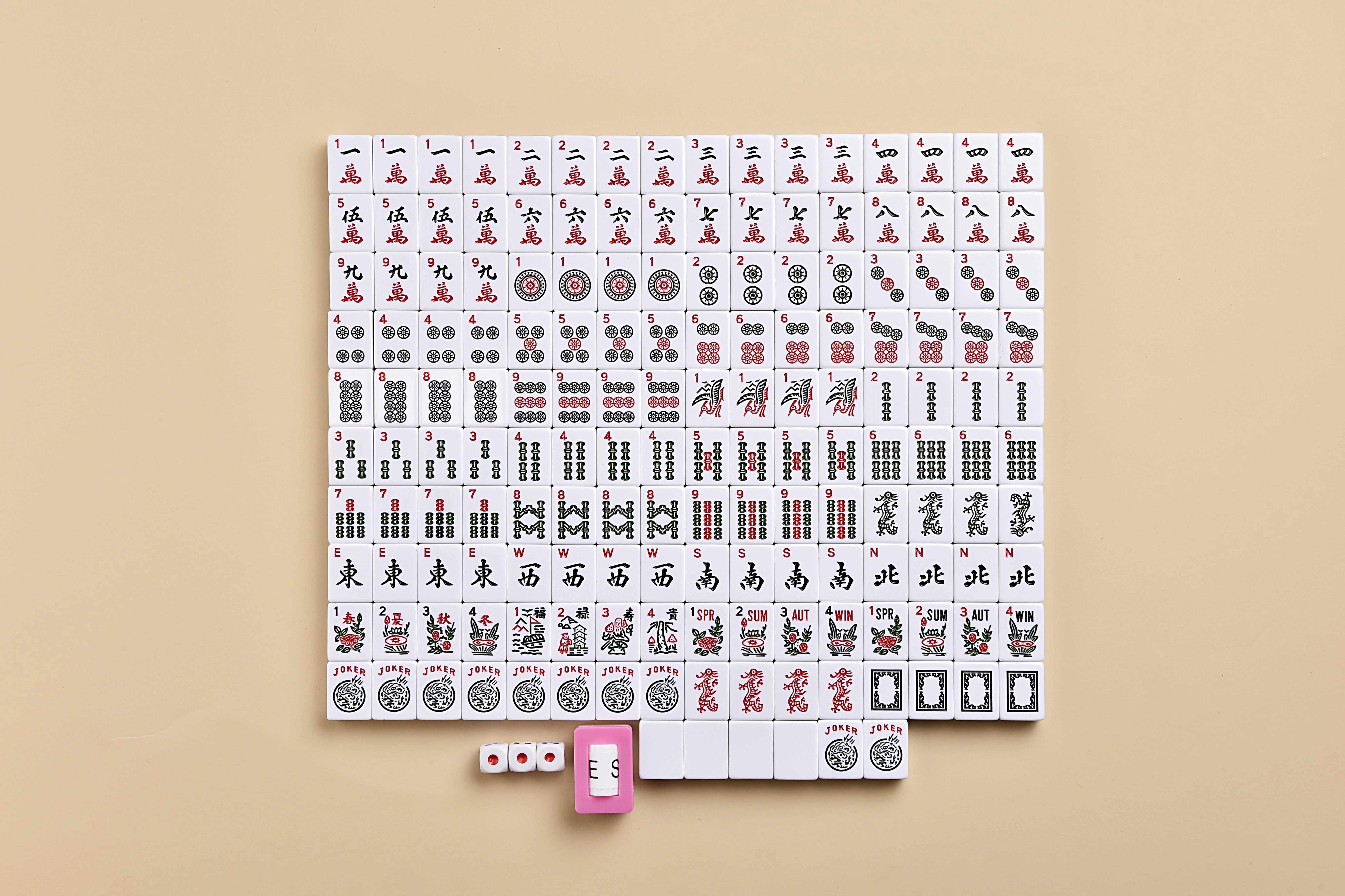 American Mahjong Game Set, Red Paisley Carrying Bag,166 Premium White Tiles,4 All-in-One Color Rack/Pushers,100 Chips,1 Wind Indicator