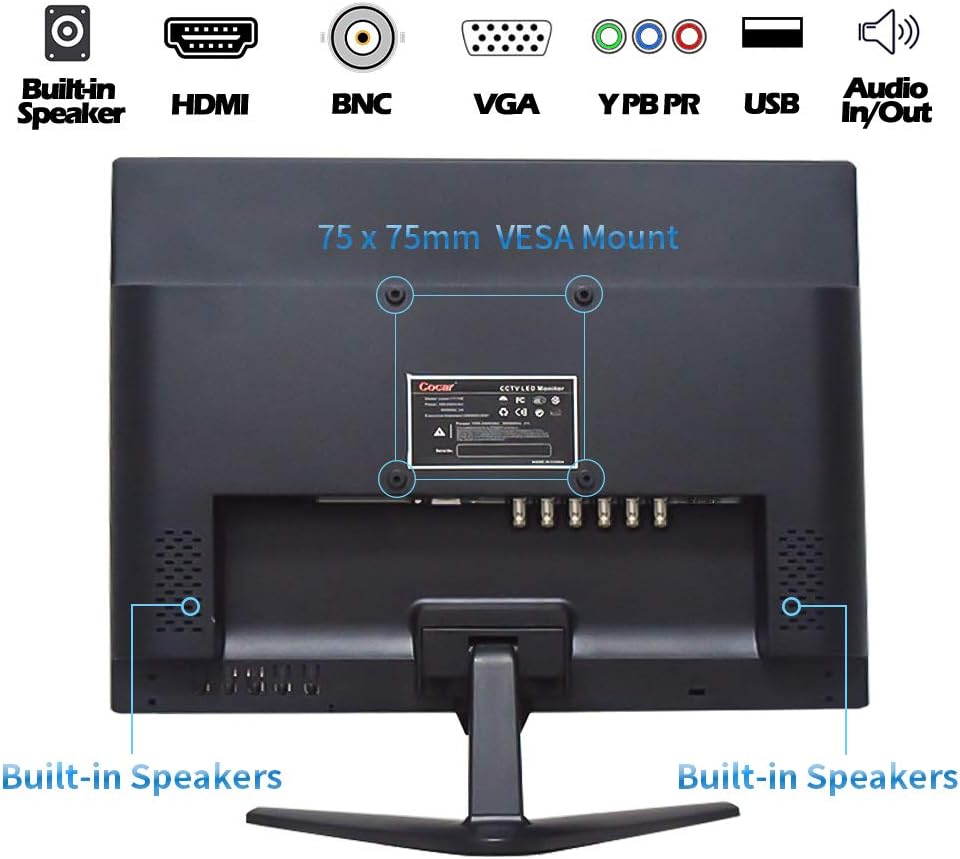 Cocar 19.5 CCTV Monitor, 16:9 1600x900 BNC Monitor with Component BNC/YPbPr/VGA/HDMI/Audio Jack