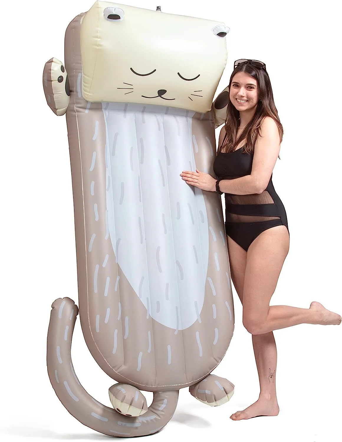 Aquamazing Inflatable Otter Pool Float w/Headrest- Cute Swimming Lounger Chair for Kids & Adults- Measures 64” x 26”