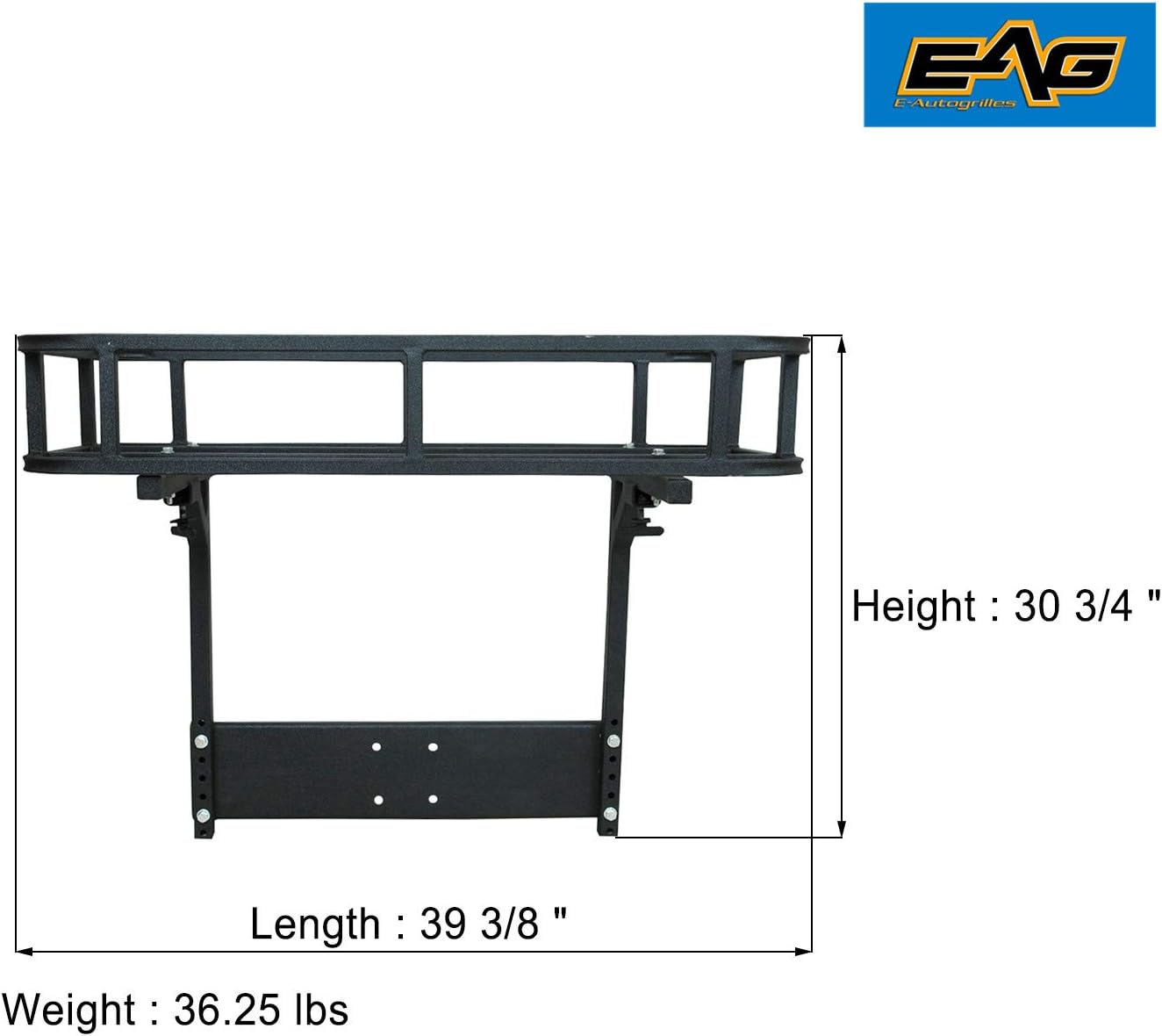 EAG Black Steel Rear Cargo Basket for Rear Bumper with Tire Carrier Fit for Wrangler 87-96 YJ 97-06 TJ 07-18 JK