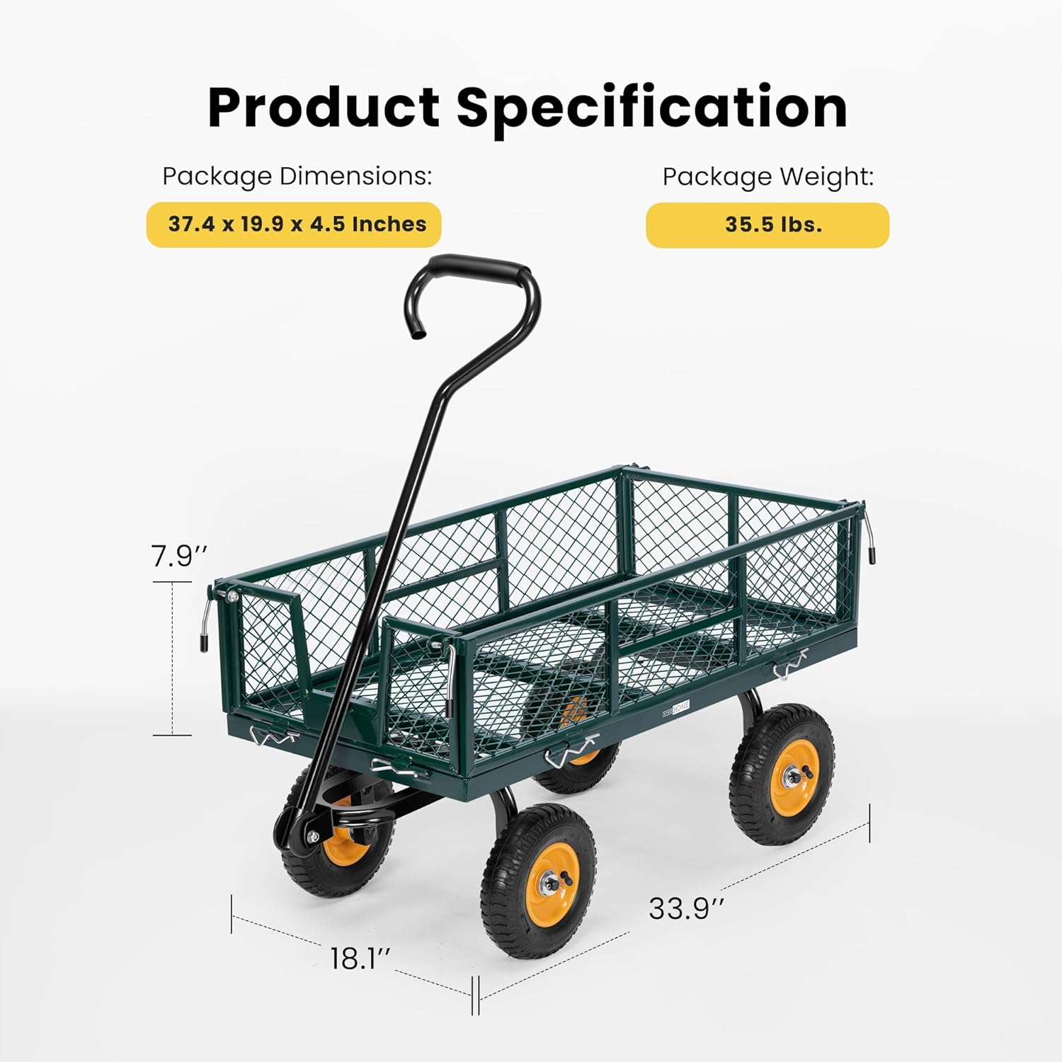 VIVOHOME Heavy Duty 880 Lbs Capacity Mesh Steel Garden Cart with Removable Sides and 4.10/3.50-4 inch Wheels (Black) and Heavy Duty 550 Lbs Capacity
